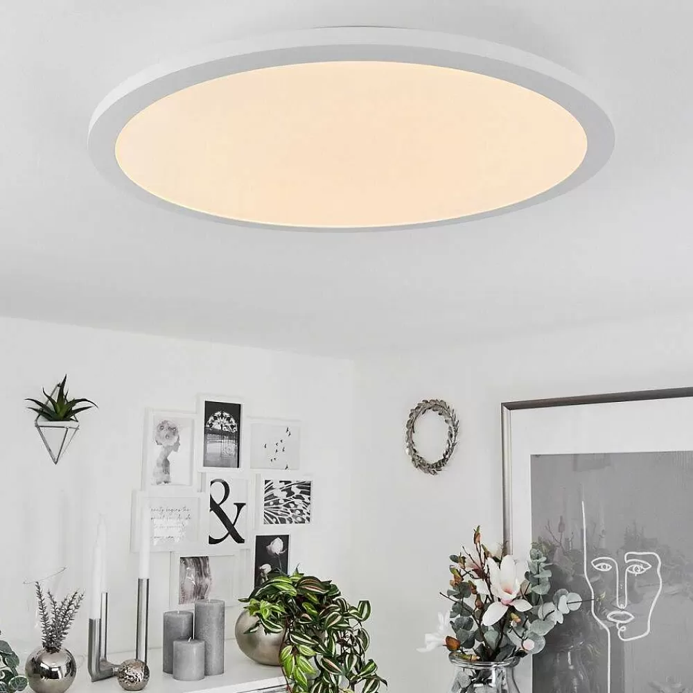 hofstein Plafonnier Sani Led Blanc, 1 Lumiere, Telecommandes, Changeur De Couleurs