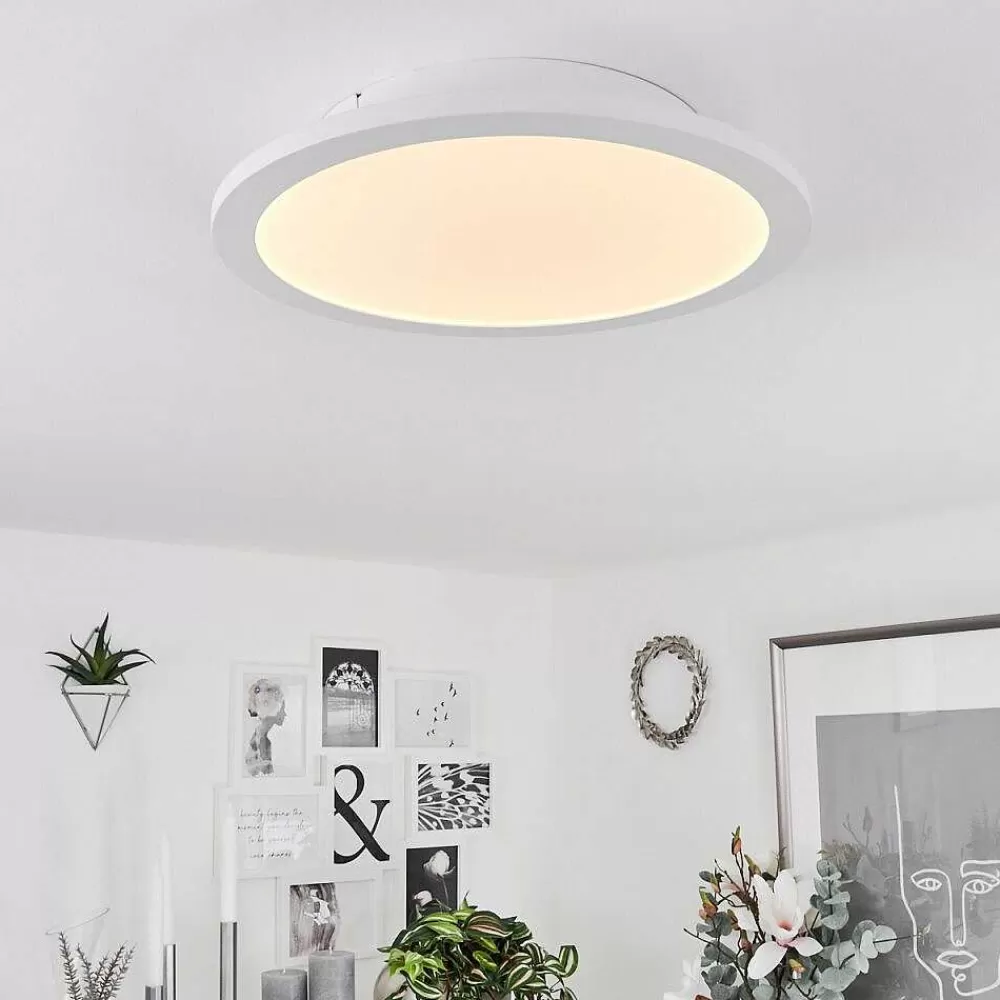 hofstein Plafonnier Sani Led Blanc, 1 Lumiere, Telecommandes, Changeur De Couleurs