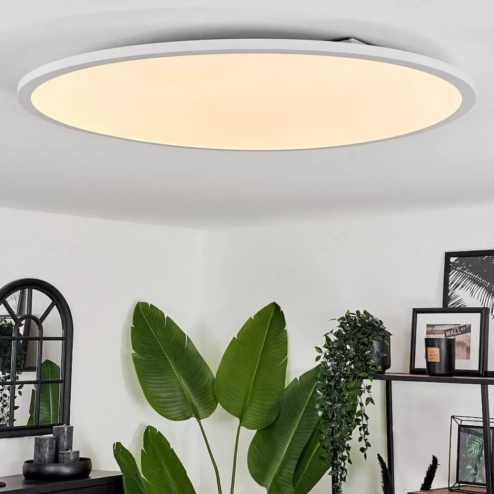 hofstein Plafonnier Sani Led Blanc, 1 Lumiere, Telecommandes, Changeur De Couleurs