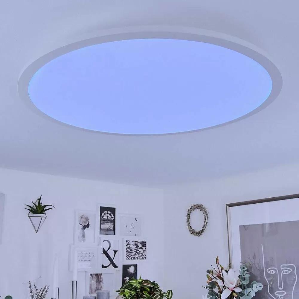 hofstein Plafonnier Sani Led Blanc, 1 Lumiere, Telecommandes, Changeur De Couleurs