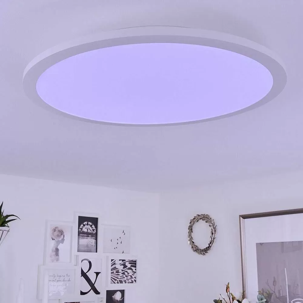hofstein Plafonnier Sani Led Blanc, 1 Lumiere, Telecommandes, Changeur De Couleurs