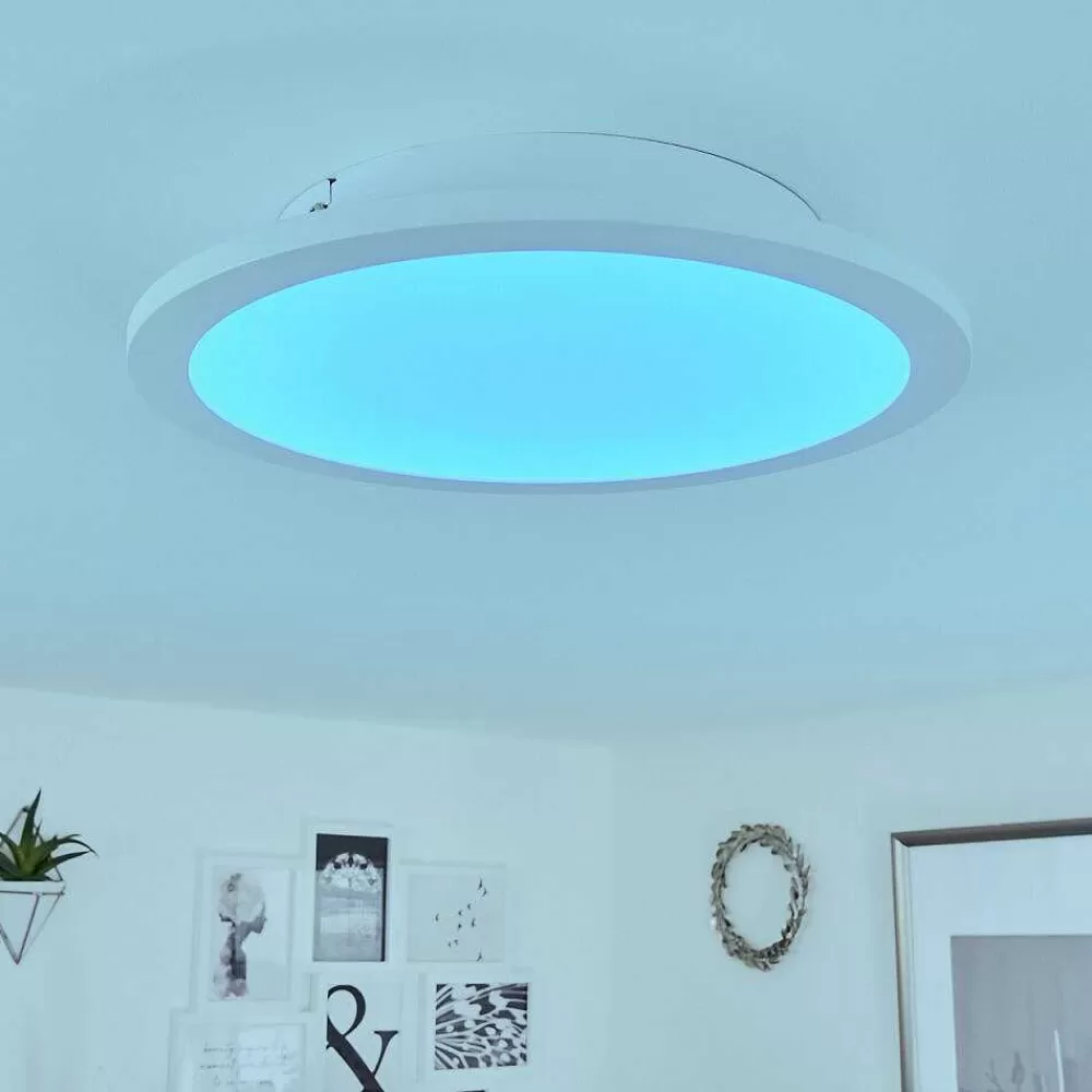 hofstein Plafonnier Sani Led Blanc, 1 Lumiere, Telecommandes, Changeur De Couleurs