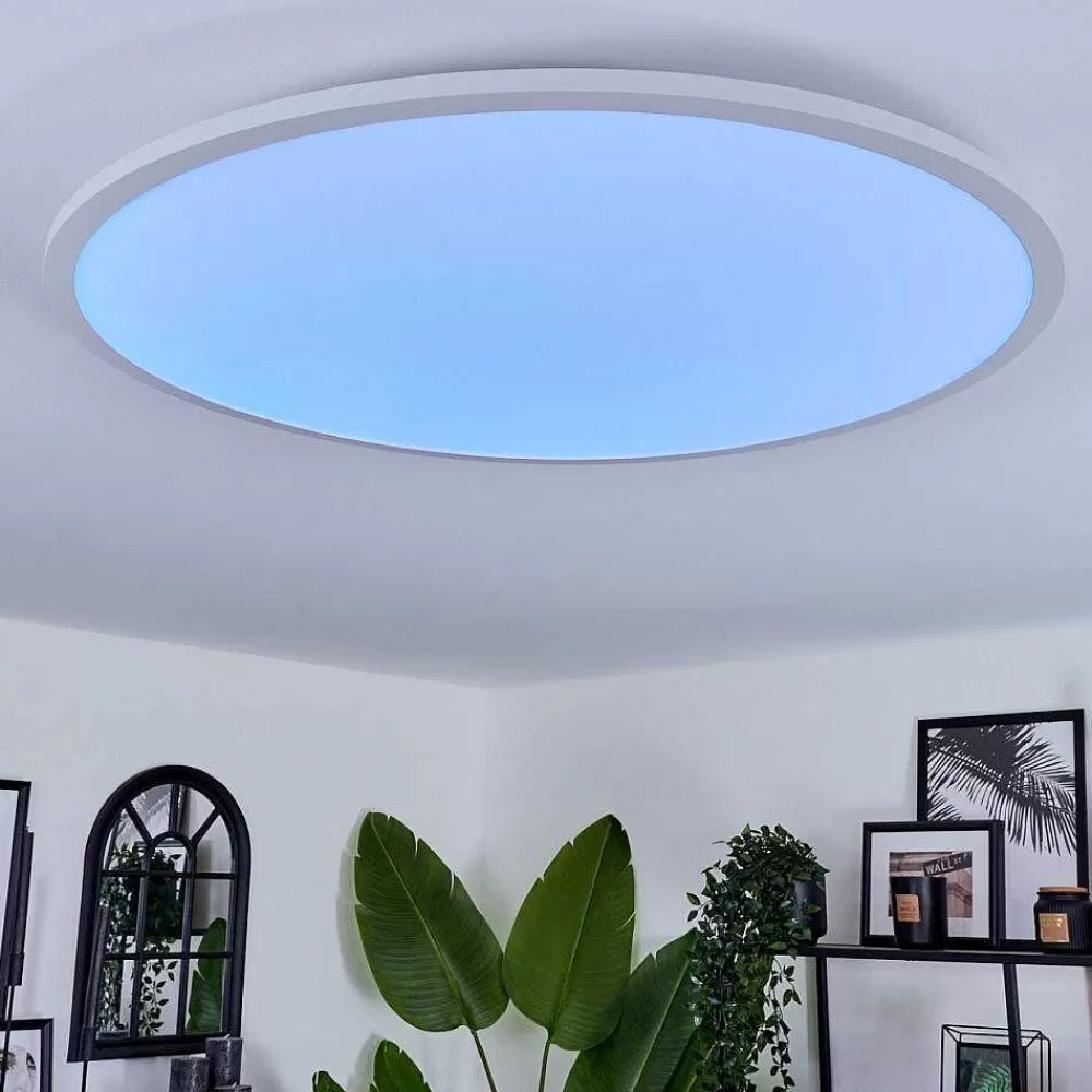 hofstein Plafonnier Sani Led Blanc, 1 Lumiere, Telecommandes, Changeur De Couleurs