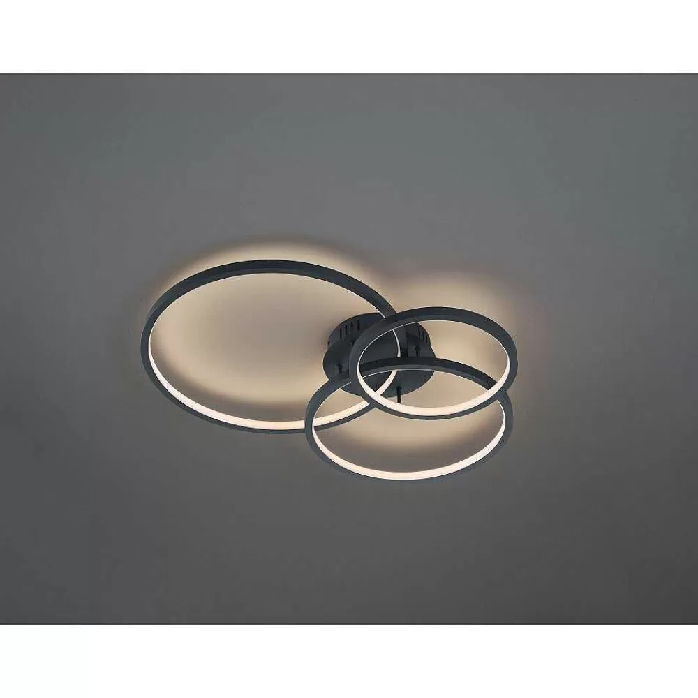Luminaires Trio Plafonnier Trio Aaron Led Anthracite, 1 Lumiere, Telecommandes, Changeur De Couleurs