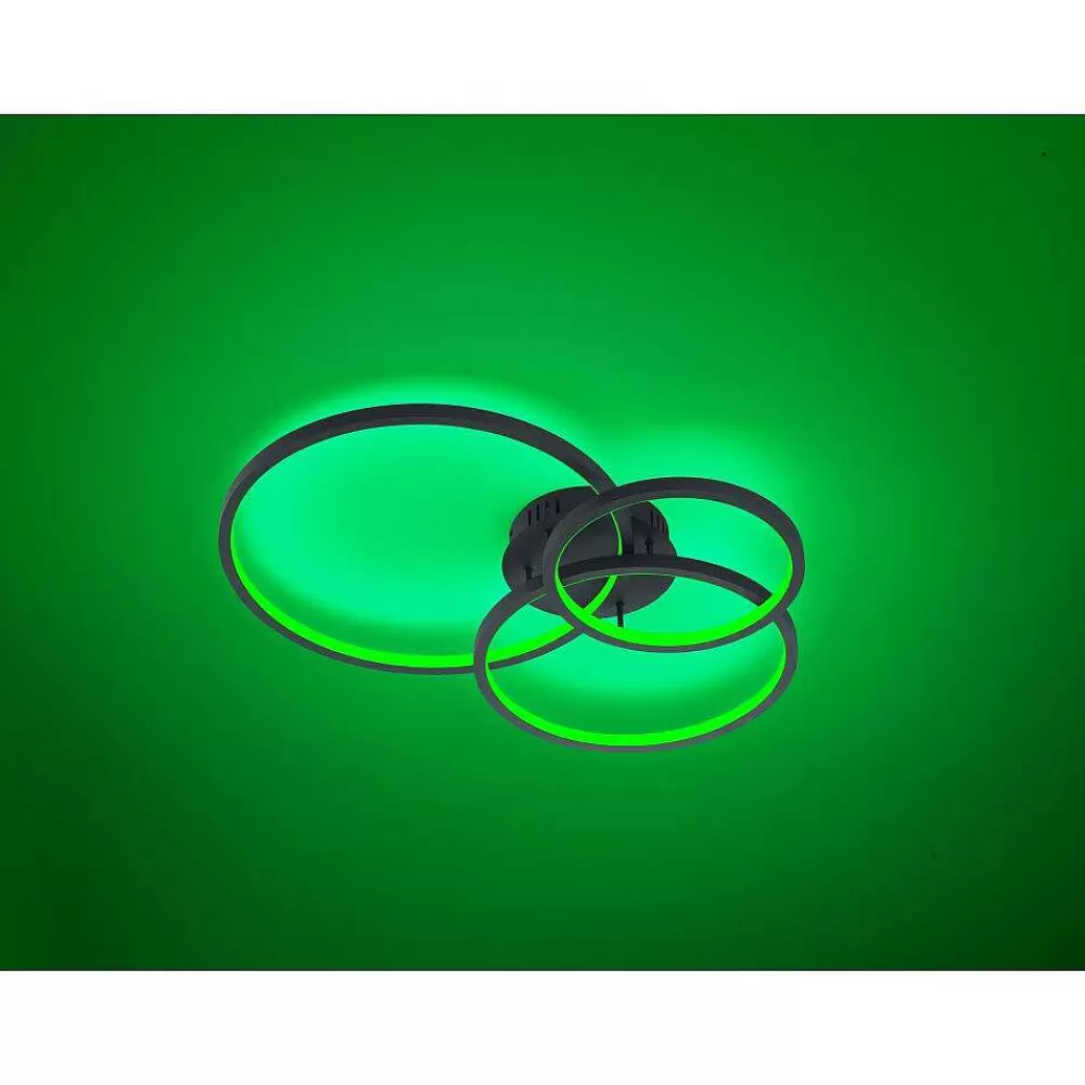 Luminaires Trio Plafonnier Trio Aaron Led Anthracite, 1 Lumiere, Telecommandes, Changeur De Couleurs