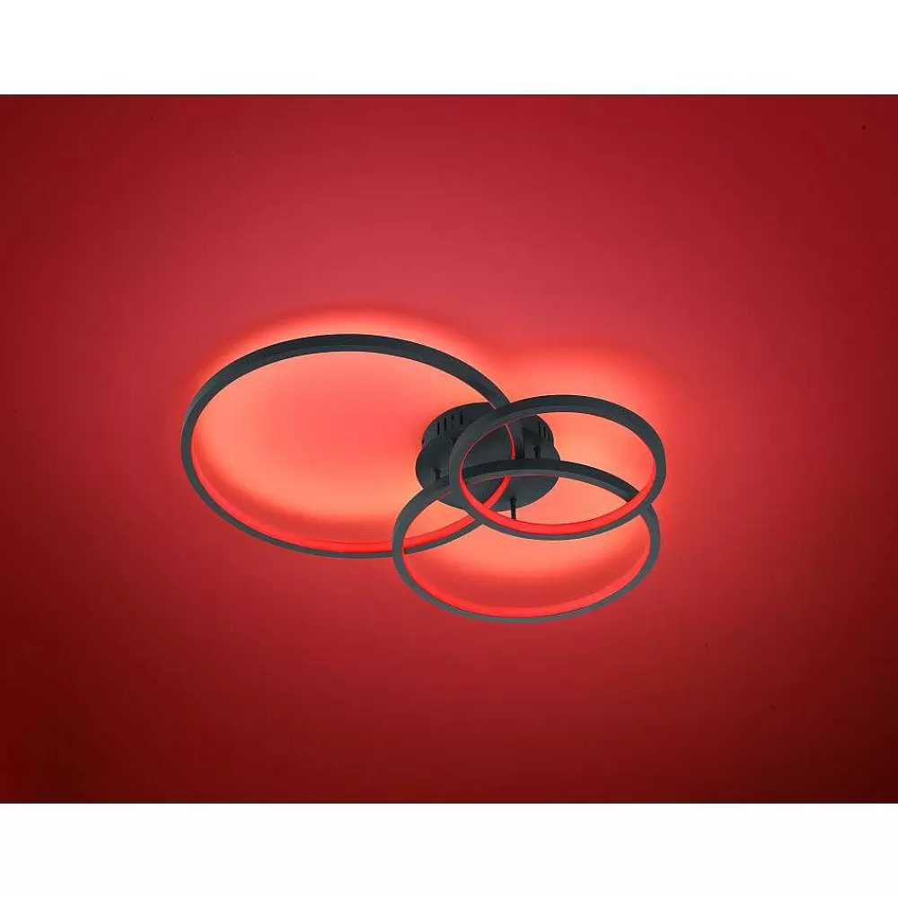 Luminaires Trio Plafonnier Trio Aaron Led Anthracite, 1 Lumiere, Telecommandes, Changeur De Couleurs