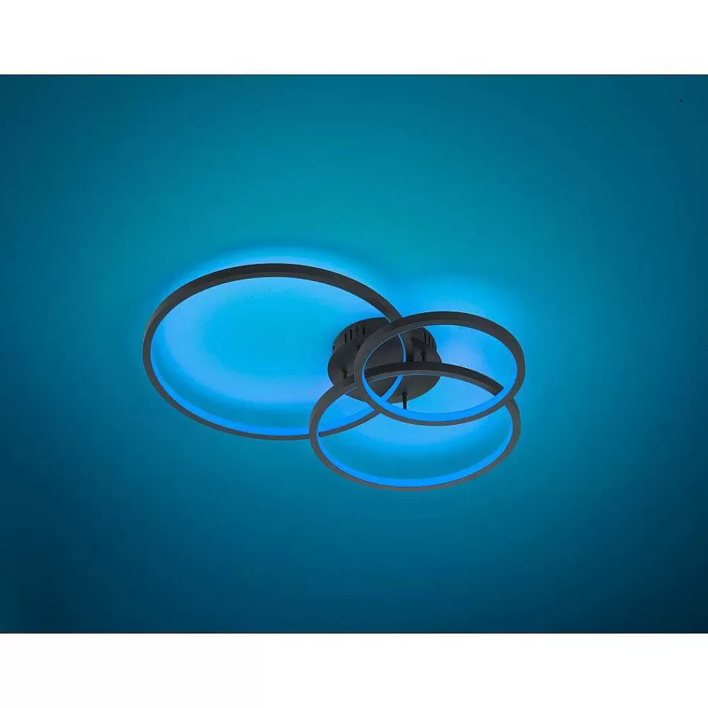 Luminaires Trio Plafonnier Trio Aaron Led Anthracite, 1 Lumiere, Telecommandes, Changeur De Couleurs