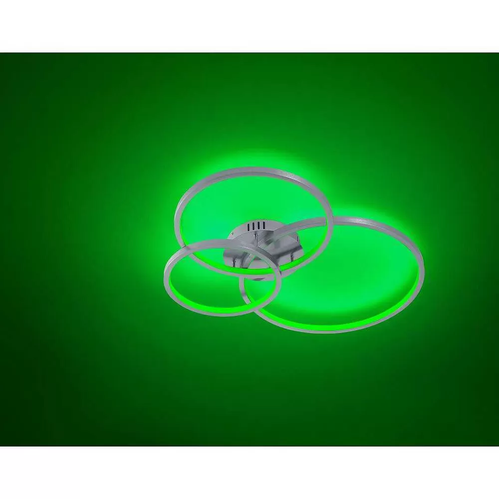 Luminaires Trio Plafonnier Trio Aaron Led Nickel Mat, 1 Lumiere, Telecommandes, Changeur De Couleurs