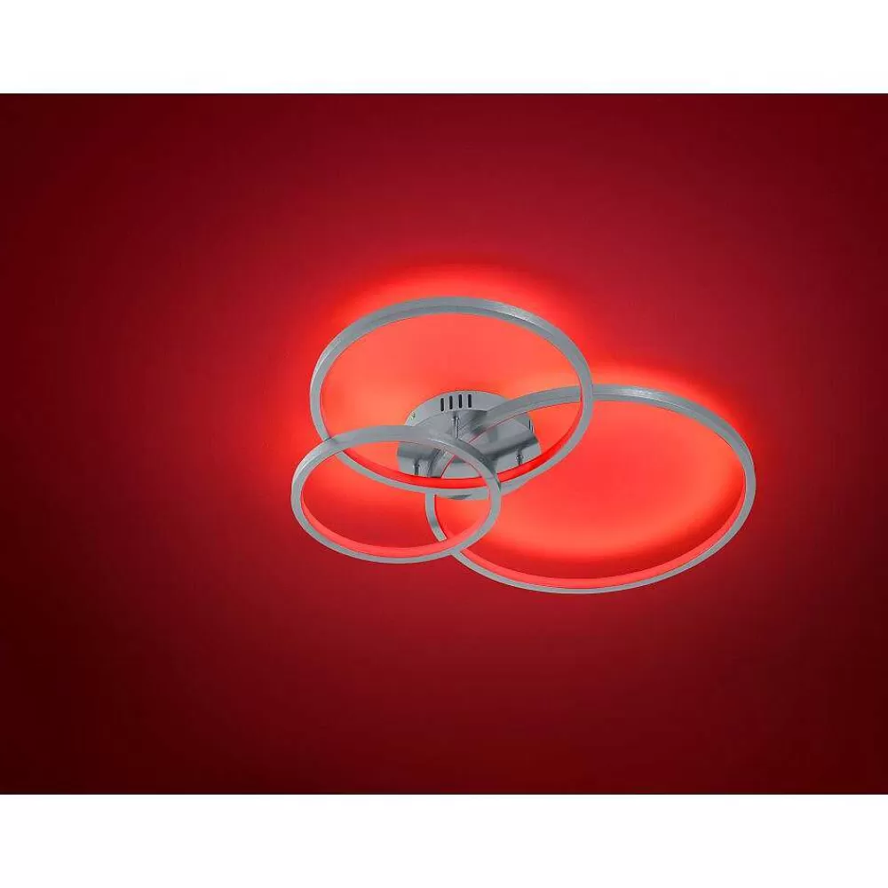 Luminaires Trio Plafonnier Trio Aaron Led Nickel Mat, 1 Lumiere, Telecommandes, Changeur De Couleurs