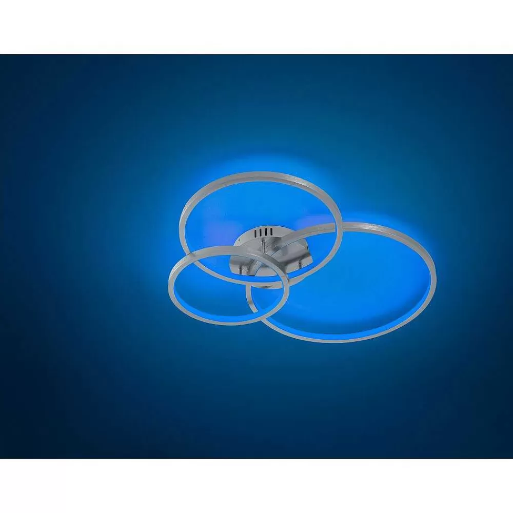 Luminaires Trio Plafonnier Trio Aaron Led Nickel Mat, 1 Lumiere, Telecommandes, Changeur De Couleurs