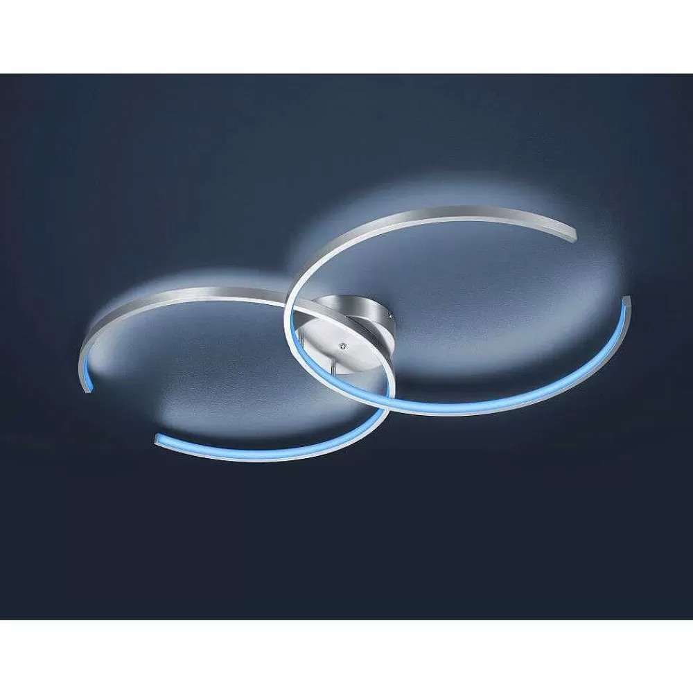Luminaires Trio Plafonnier Trio Leuchten Wiz Citizen Led Nickel Mat, 2 Lumieres, Telecommandes, Changeur De Couleurs