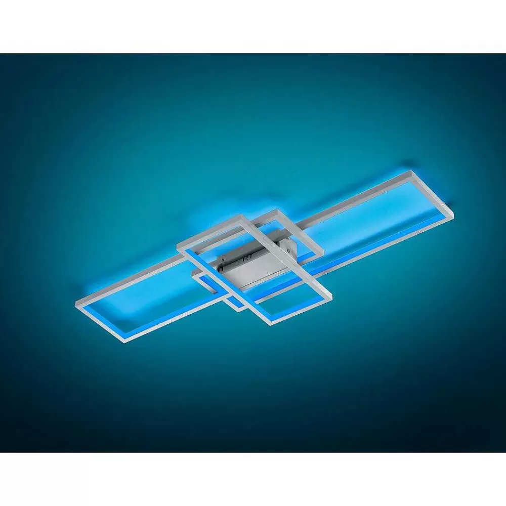 Luminaires Trio Plafonnier Trio Thiago Led Nickel Mat, 1 Lumiere, Telecommandes, Changeur De Couleurs