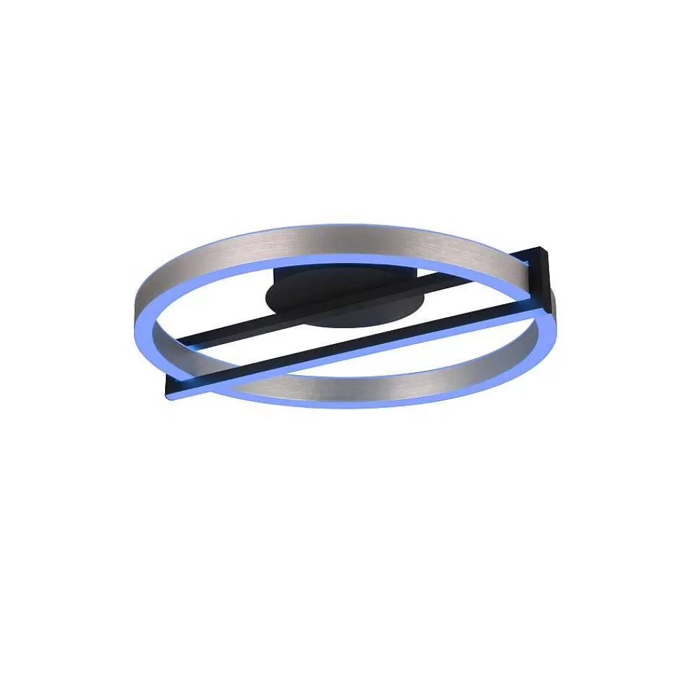 Luminaires Trio Plafonnier Trio Thompson Led Aluminium Brosse, 1 Lumiere, Telecommandes, Changeur De Couleurs