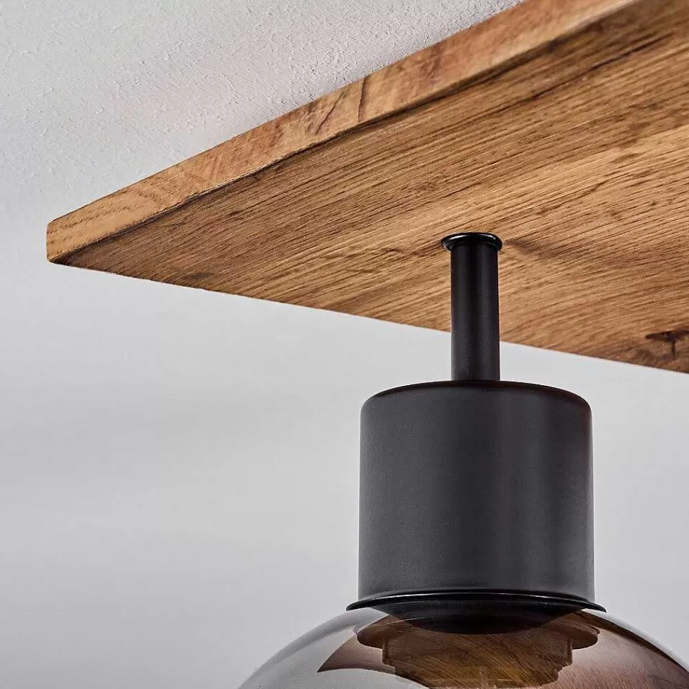 hofstein Plafonnier Vouhet Brun, Couleur Bois, Noir, 4 Lumieres