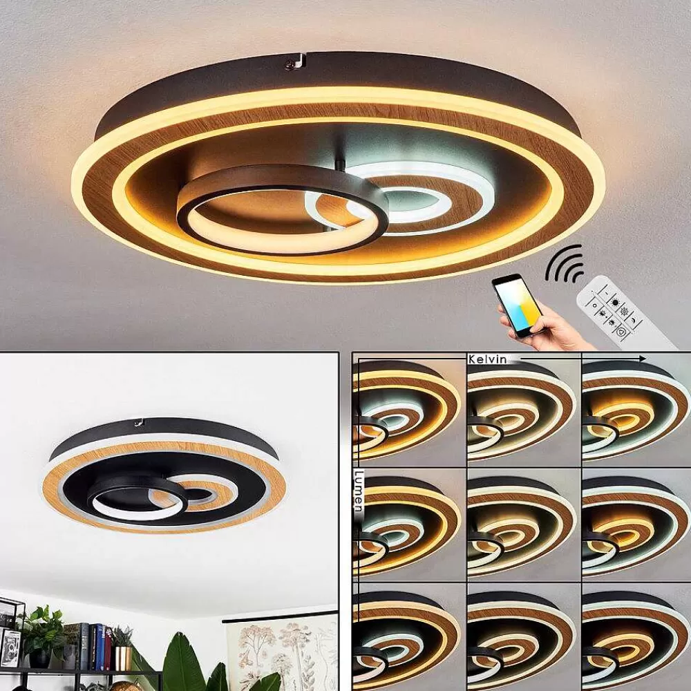 hofstein Plafonnier Xamontarupt Led Brun, Couleur Bois, Noir, 1 Lumiere, Telecommandes