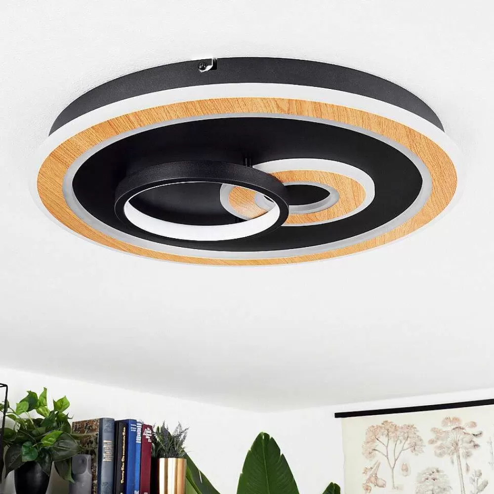 hofstein Plafonnier Xamontarupt Led Brun, Couleur Bois, Noir, 1 Lumiere, Telecommandes