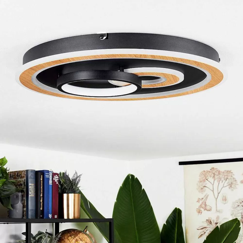 hofstein Plafonnier Xamontarupt Led Brun, Couleur Bois, Noir, 1 Lumiere, Telecommandes