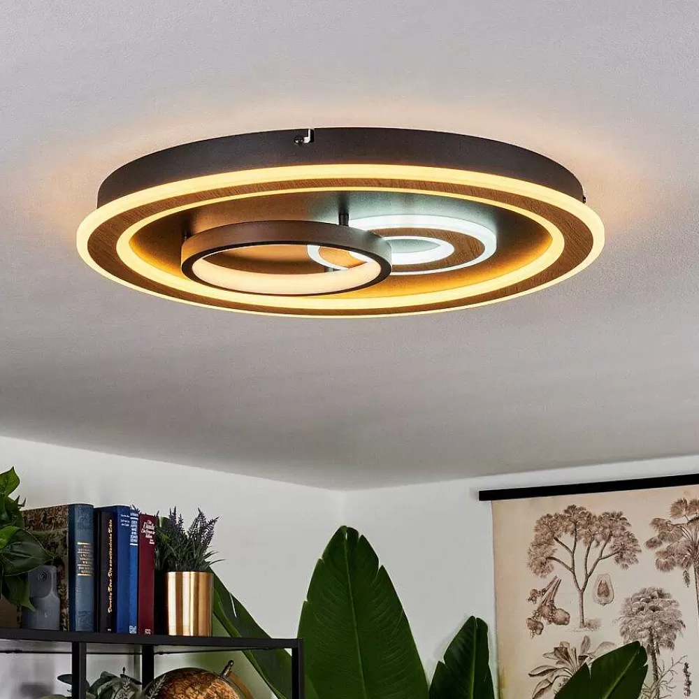 hofstein Plafonnier Xamontarupt Led Brun, Couleur Bois, Noir, 1 Lumiere, Telecommandes