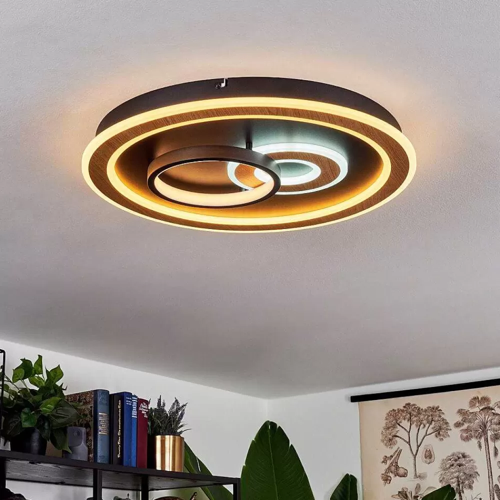 hofstein Plafonnier Xamontarupt Led Brun, Couleur Bois, Noir, 1 Lumiere, Telecommandes