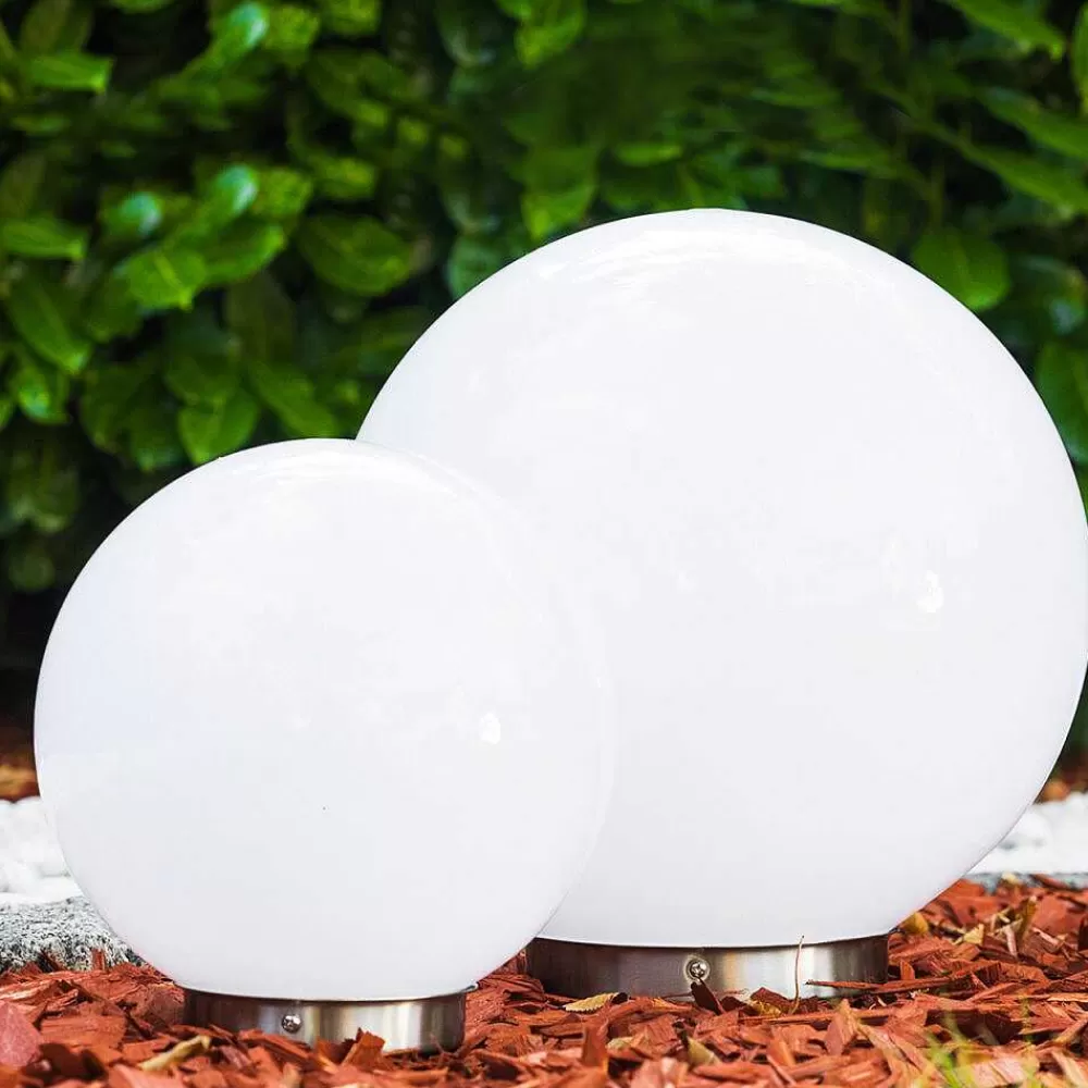 hofstein Set De Boules Lumineuses Solaires Led Acier Inoxydable, 2 Lumieres