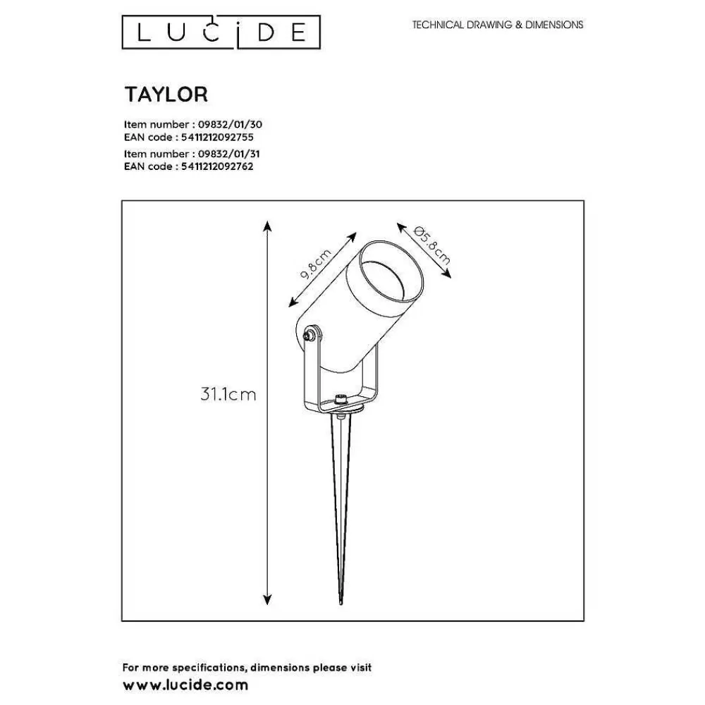 Luminaires Lucide Spot De Jardin Lucide Taylor Blanc, 1 Lumiere, Detecteur De Mouvement
