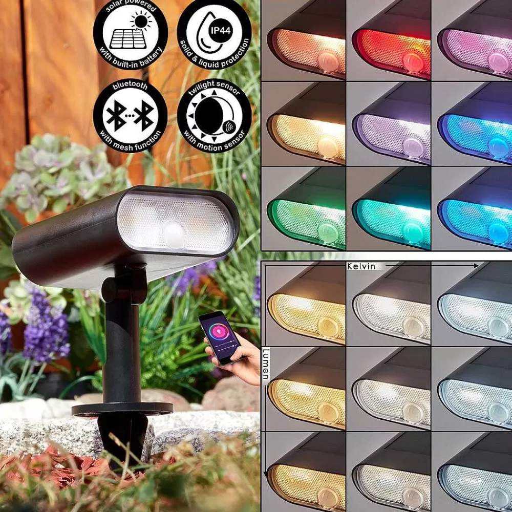 hofstein Spot De Jardin Usmagama Solar Led Noir, 1 Lumiere, Detecteur De Mouvement, Changeur De Couleurs
