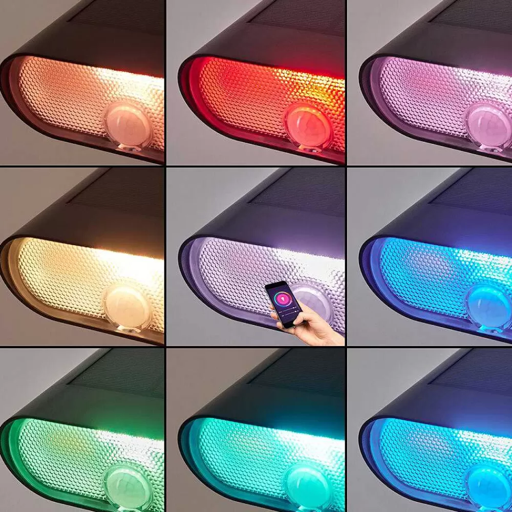 hofstein Spot De Jardin Usmagama Solar Led Noir, 1 Lumiere, Detecteur De Mouvement, Changeur De Couleurs