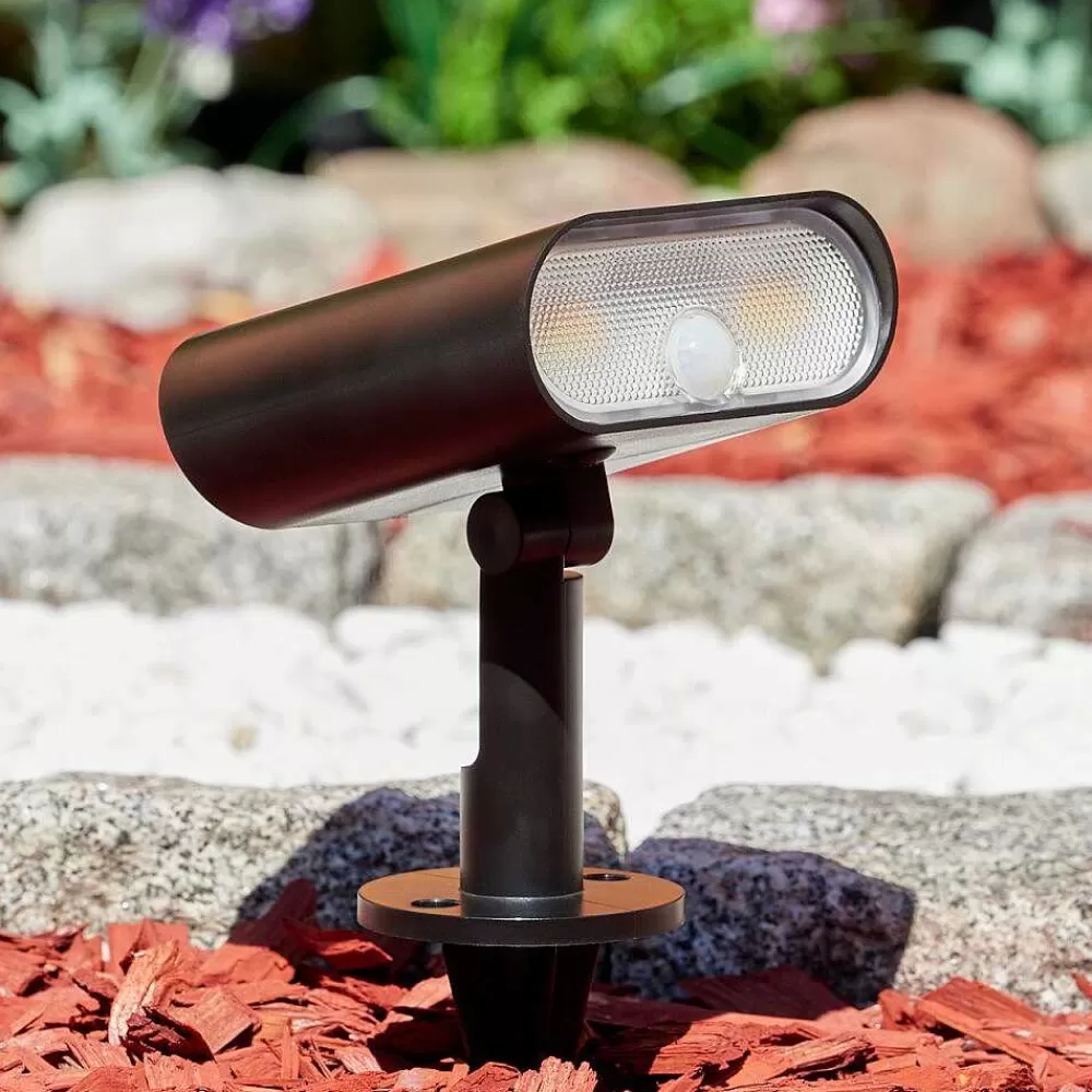 hofstein Spot De Jardin Usmagama Solar Led Noir, 1 Lumiere, Detecteur De Mouvement, Changeur De Couleurs