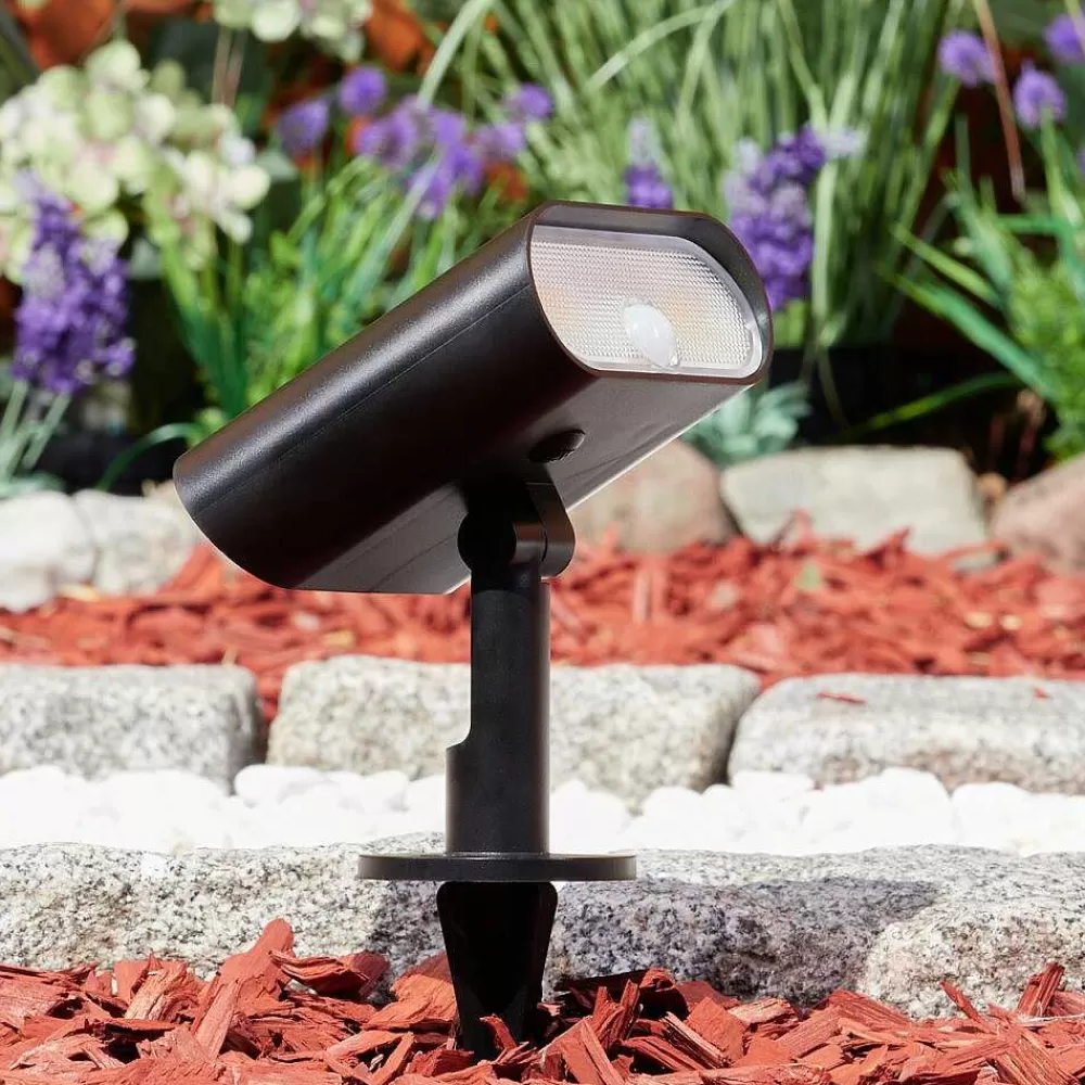 hofstein Spot De Jardin Usmagama Solar Led Noir, 1 Lumiere, Detecteur De Mouvement, Changeur De Couleurs