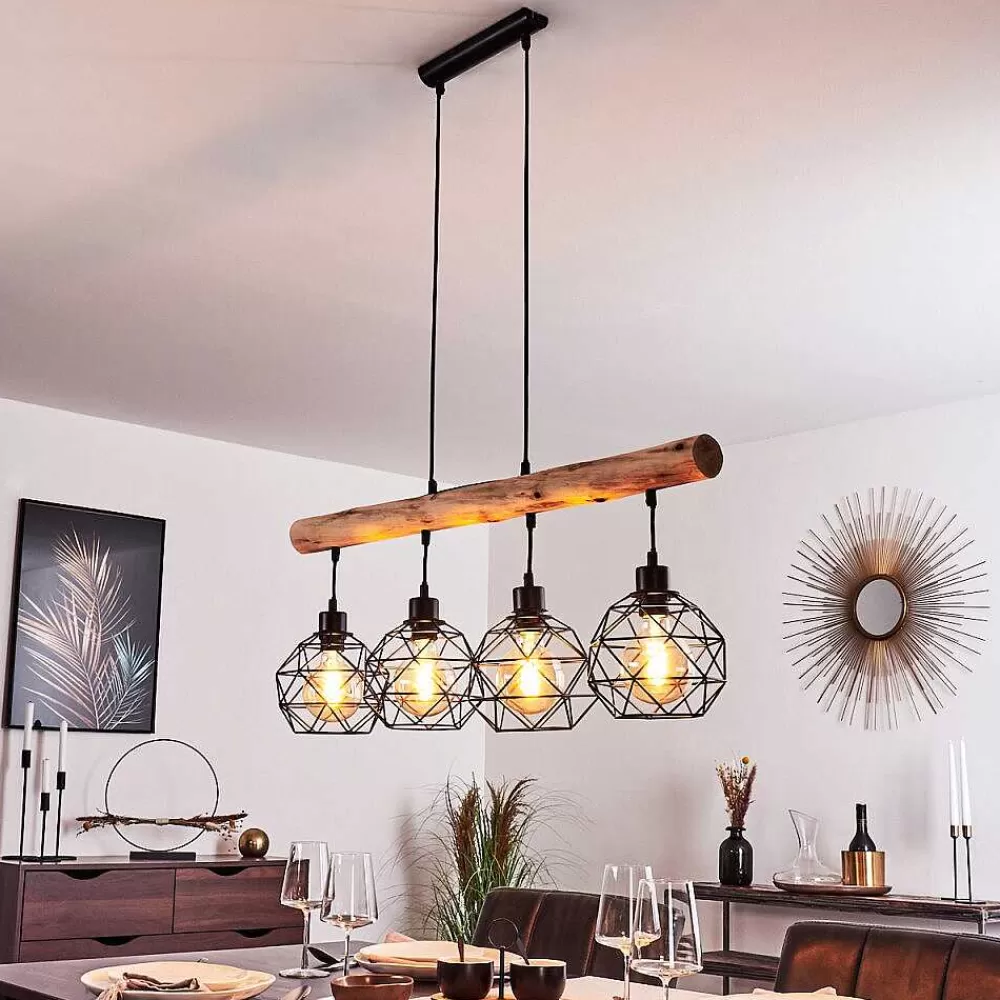 hofstein Suspension Bacabal Bois Clair, Noir, 4 Lumieres