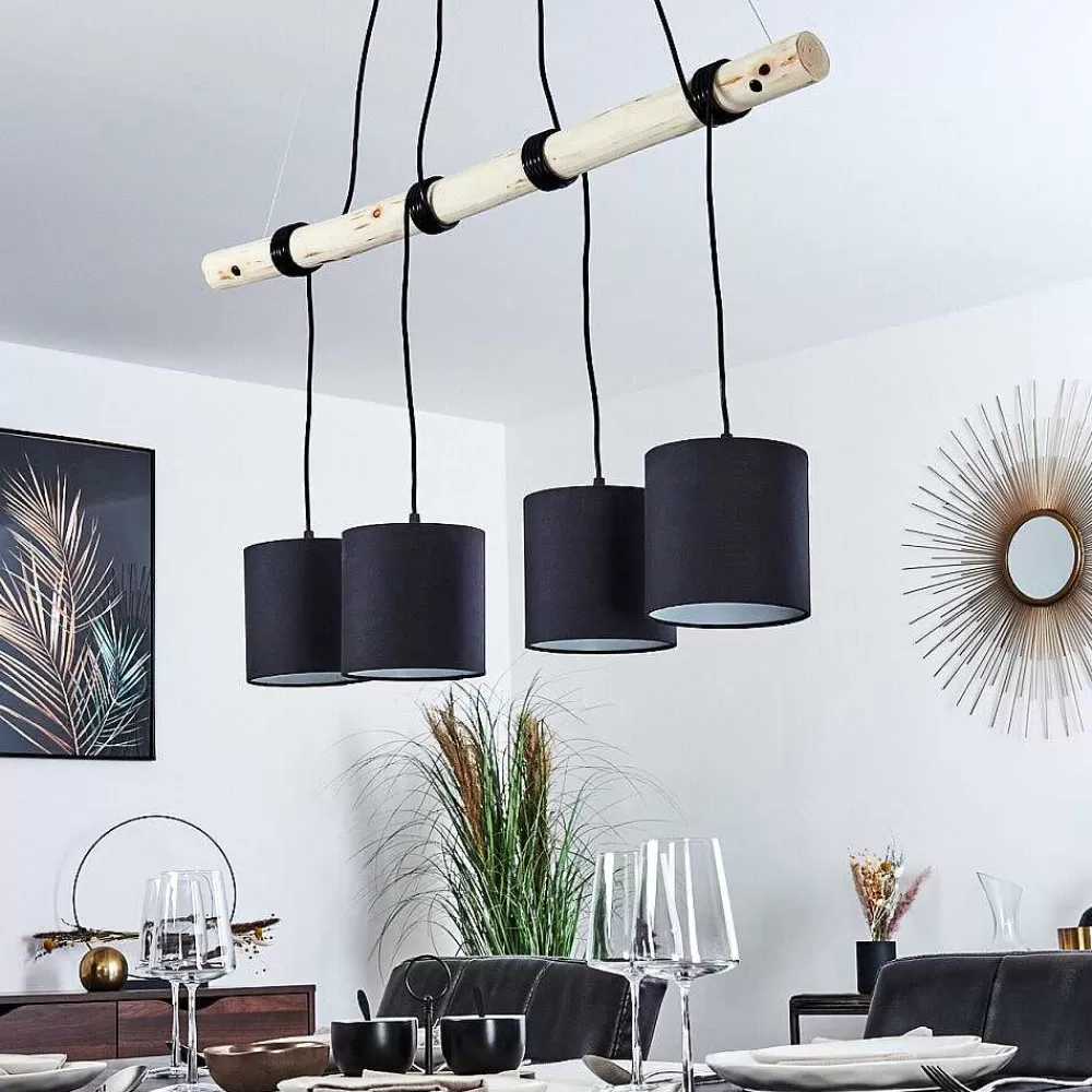 hofstein Suspension Betsele Bois Clair, Noir, 4 Lumieres