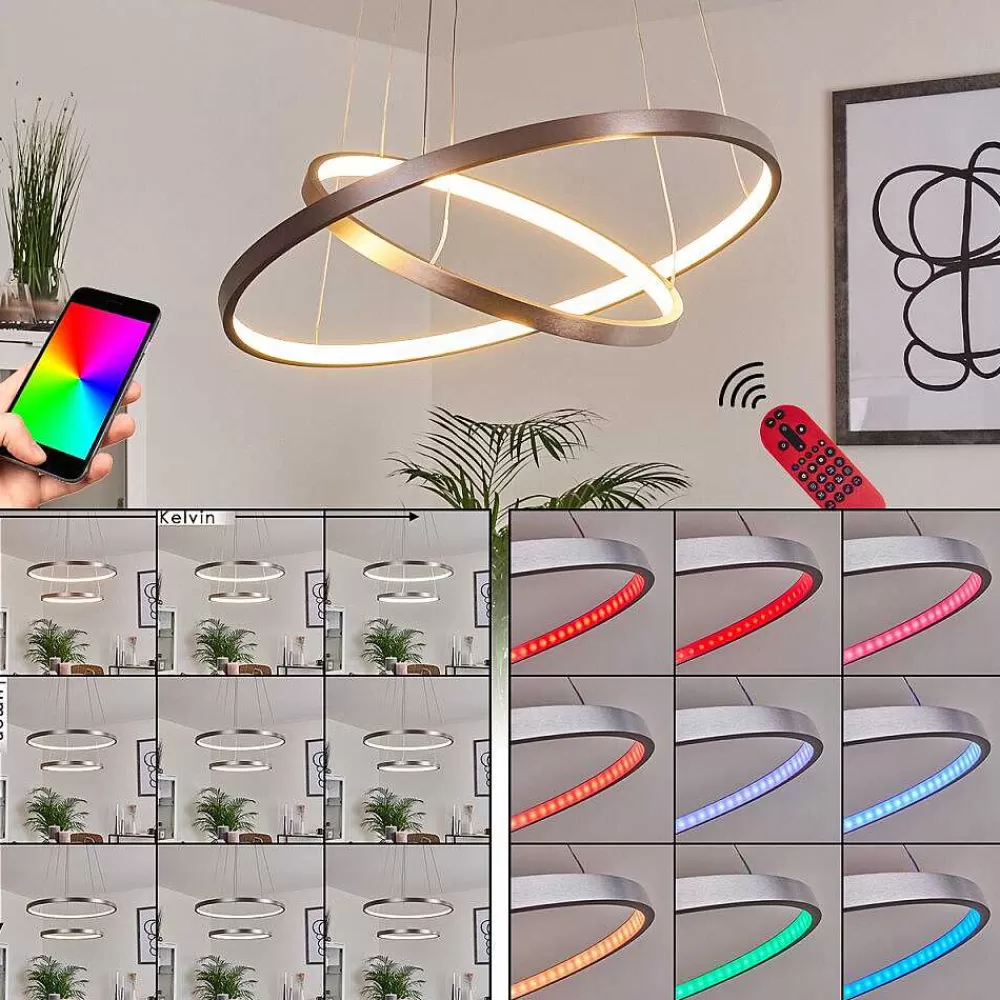 hofstein Suspension Canisteo Led Argente, 2 Lumieres, Telecommandes, Changeur De Couleurs