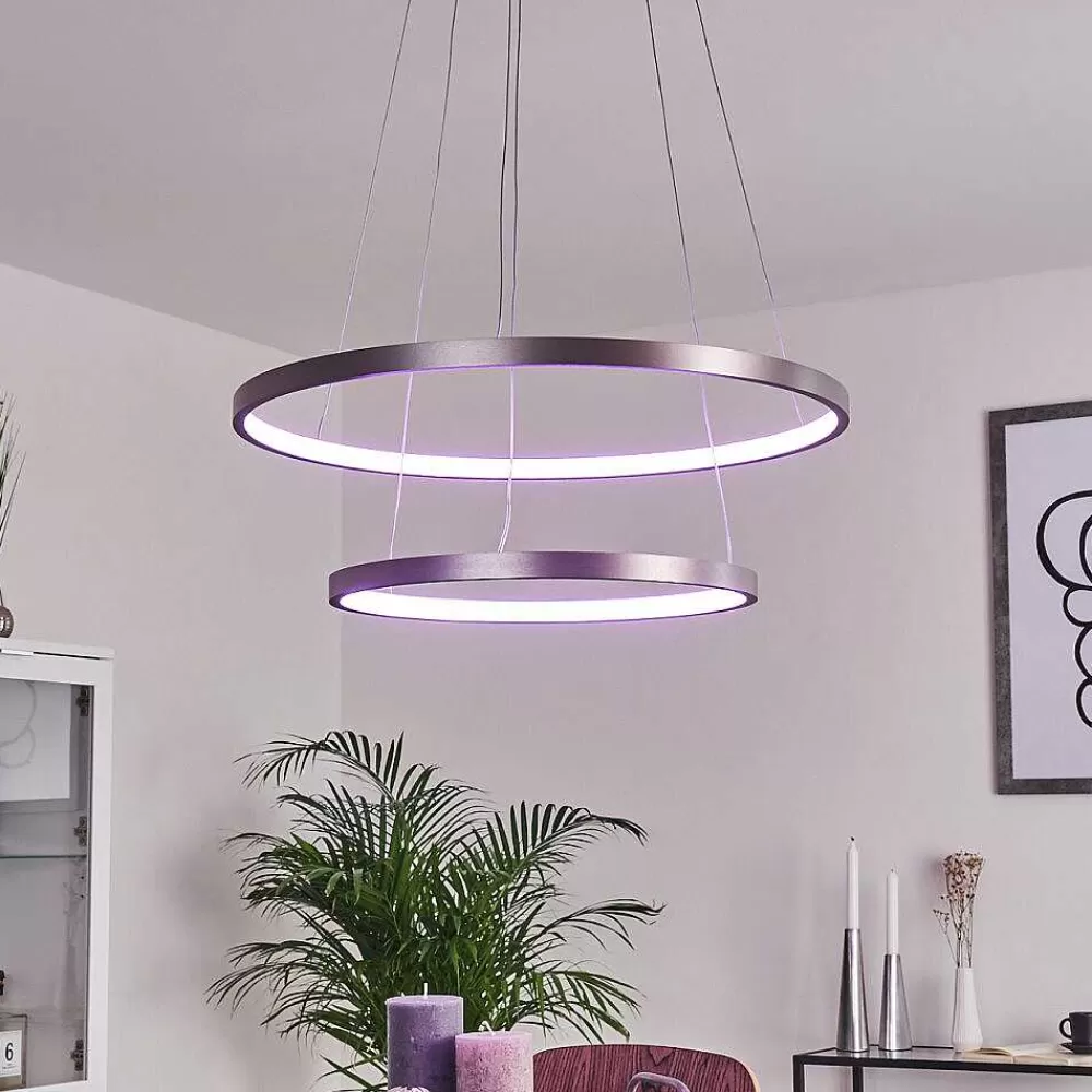 hofstein Suspension Canisteo Led Argente, 2 Lumieres, Telecommandes, Changeur De Couleurs