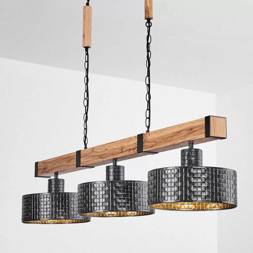 hofstein Suspension Chabian Brun, Couleur Bois, Noir, 3 Lumieres