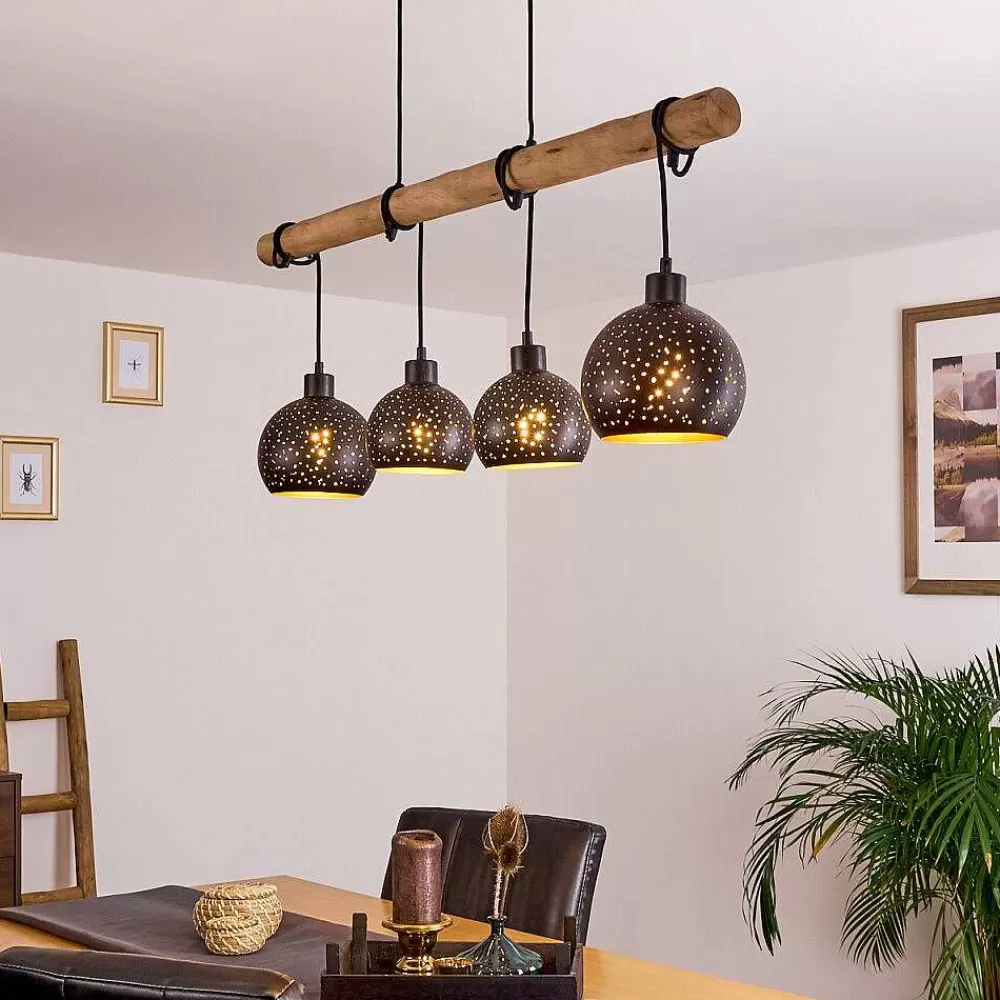 hofstein Suspension Imana Bois Clair, Noir, 4 Lumieres