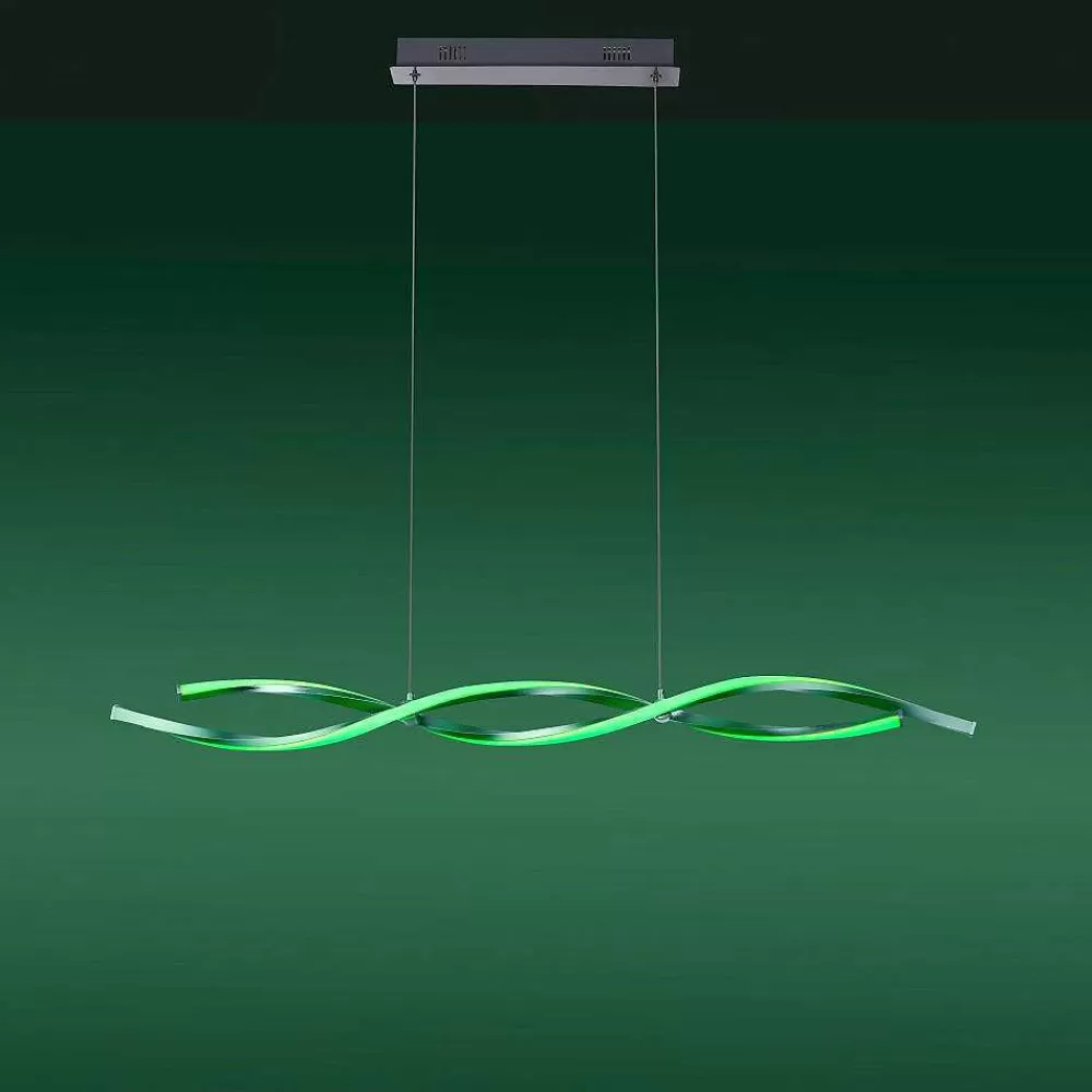 Luminaires Leuchten Direkt Suspension Leuchten-Direkt Lolasmart-Swing Led Acier Brosse, 2 Lumieres, Telecommandes, Changeur De Couleurs