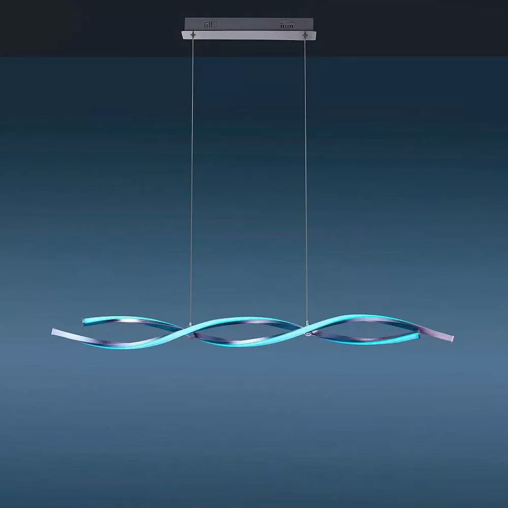 Luminaires Leuchten Direkt Suspension Leuchten-Direkt Lolasmart-Swing Led Acier Brosse, 2 Lumieres, Telecommandes, Changeur De Couleurs