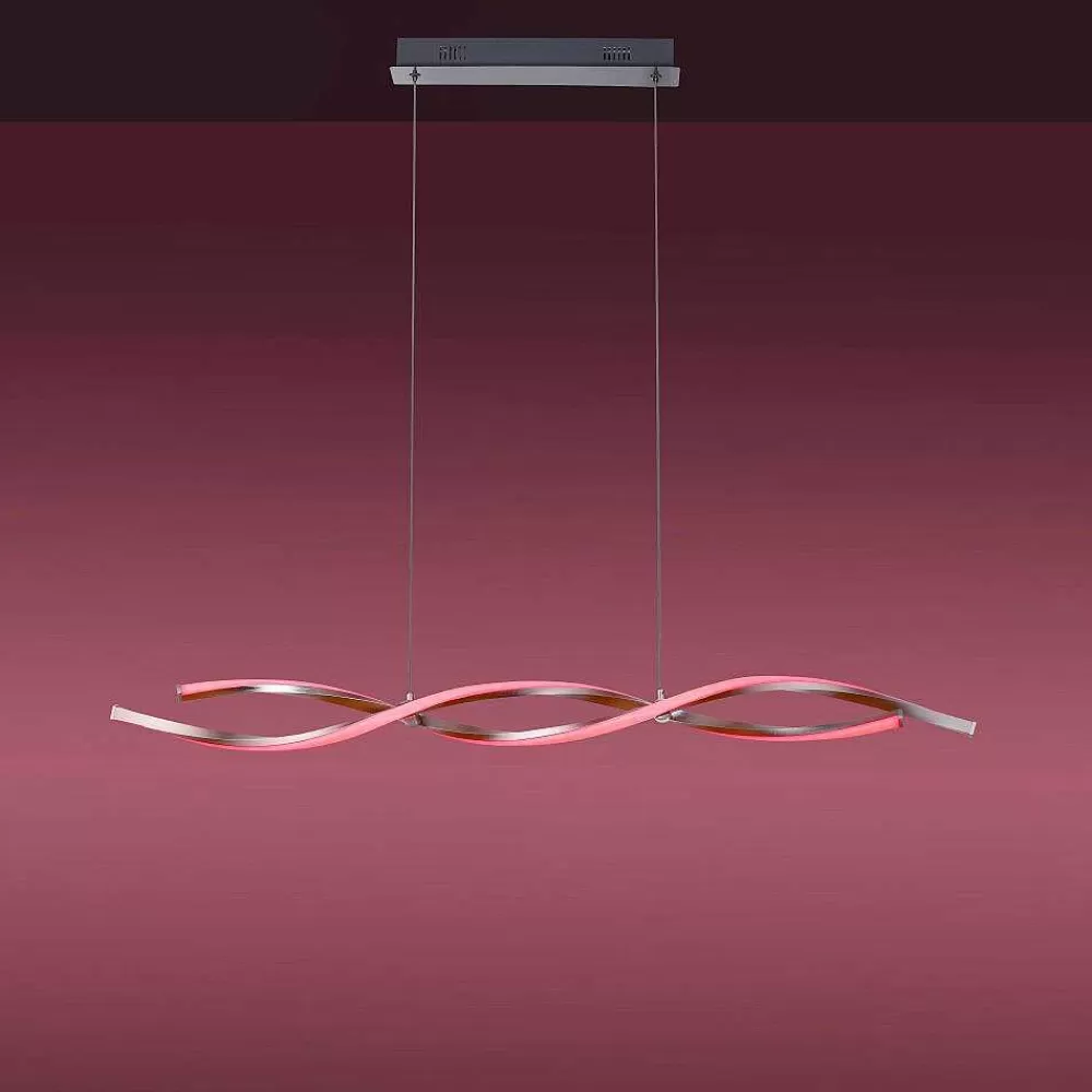 Luminaires Leuchten Direkt Suspension Leuchten-Direkt Lolasmart-Swing Led Acier Brosse, 2 Lumieres, Telecommandes, Changeur De Couleurs