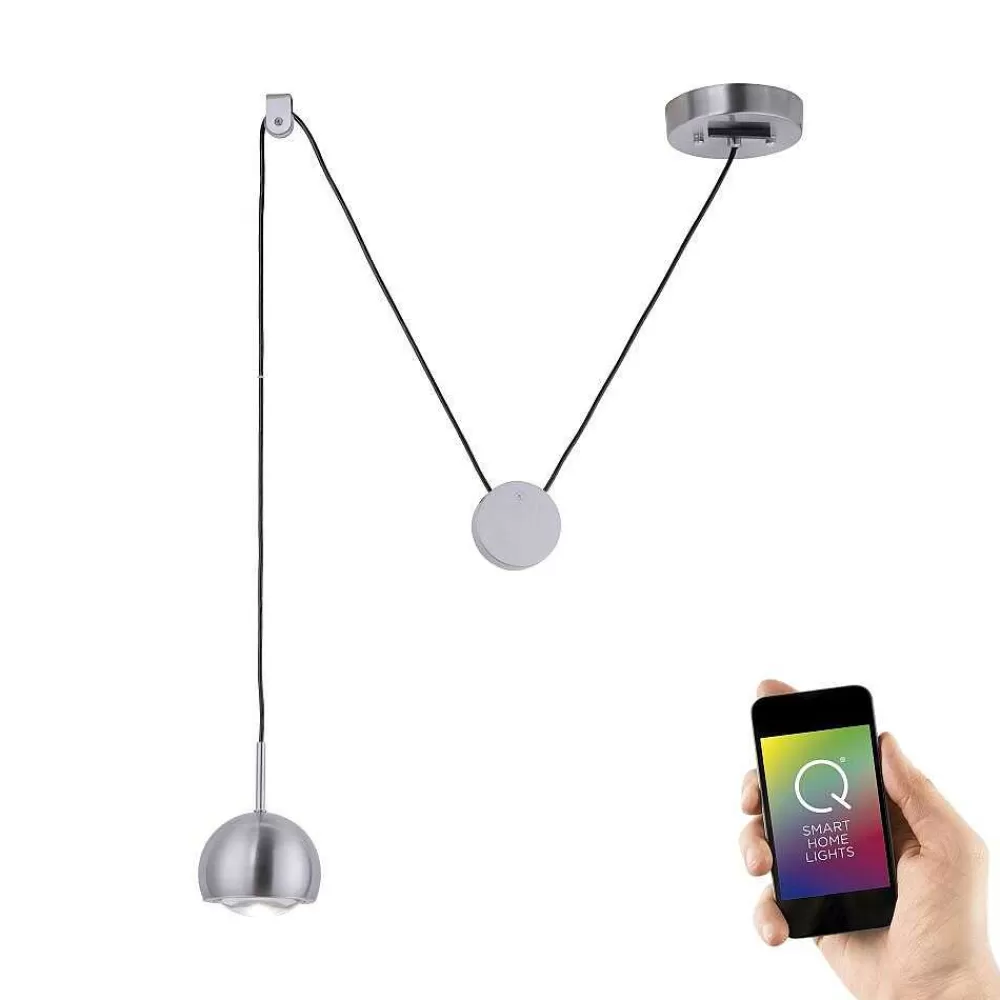 Paul Neuhaus Q-Serie Suspension Paul Neuhaus Q-Adam Led Acier Inoxydable, 1 Lumiere, Telecommandes, Changeur De Couleurs