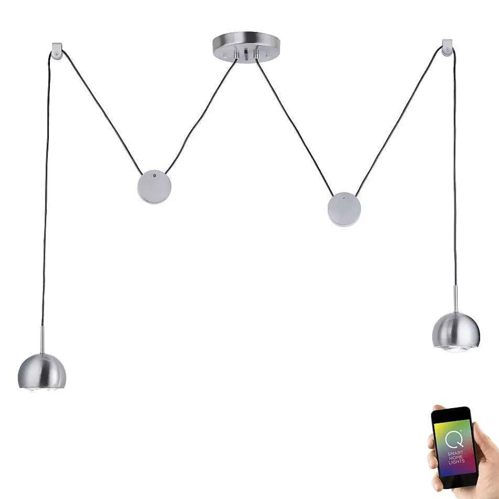 Paul Neuhaus Q-Serie Suspension Paul Neuhaus Q-Adam Led Acier Inoxydable, 2 Lumieres, Telecommandes, Changeur De Couleurs