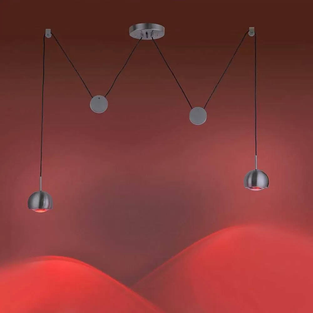 Paul Neuhaus Q-Serie Suspension Paul Neuhaus Q-Adam Led Acier Inoxydable, 2 Lumieres, Telecommandes, Changeur De Couleurs