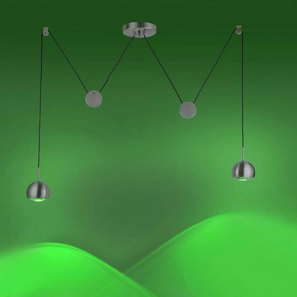 Paul Neuhaus Q-Serie Suspension Paul Neuhaus Q-Adam Led Acier Inoxydable, 2 Lumieres, Telecommandes, Changeur De Couleurs