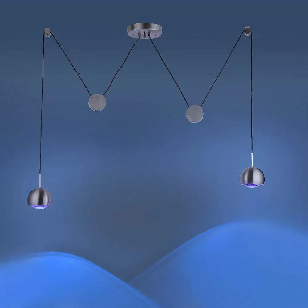 Paul Neuhaus Q-Serie Suspension Paul Neuhaus Q-Adam Led Acier Inoxydable, 2 Lumieres, Telecommandes, Changeur De Couleurs