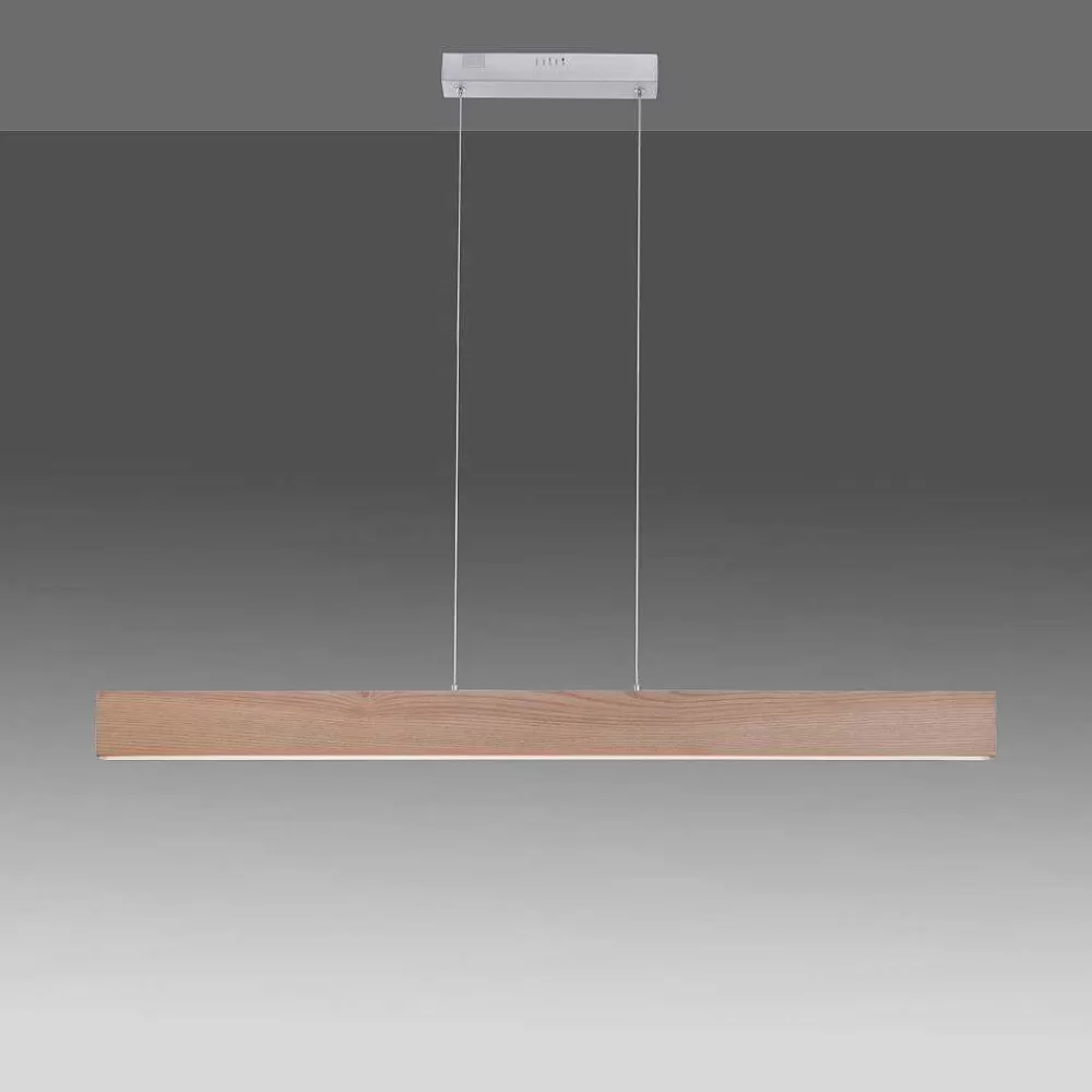 Paul Neuhaus Q-Serie Suspension Paul Neuhaus Q-Timber Led Bois Clair, 1 Lumiere, Telecommandes