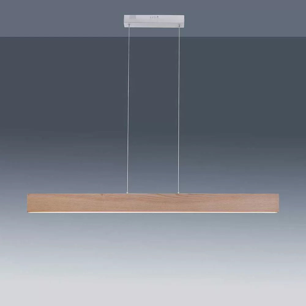 Paul Neuhaus Q-Serie Suspension Paul Neuhaus Q-Timber Led Bois Clair, 1 Lumiere, Telecommandes
