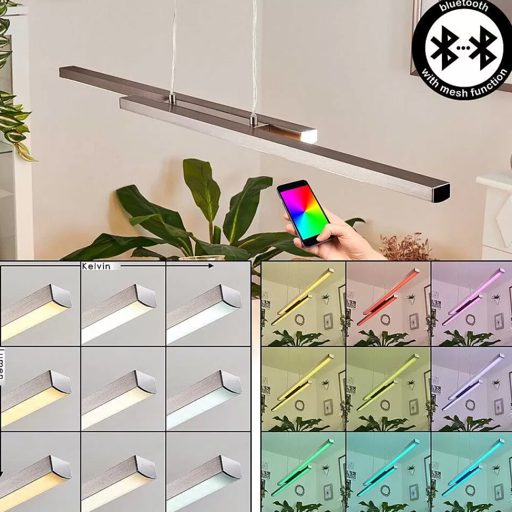 hofstein Suspension Tamizat Led Nickel Mat, 2 Lumieres, Changeur De Couleurs