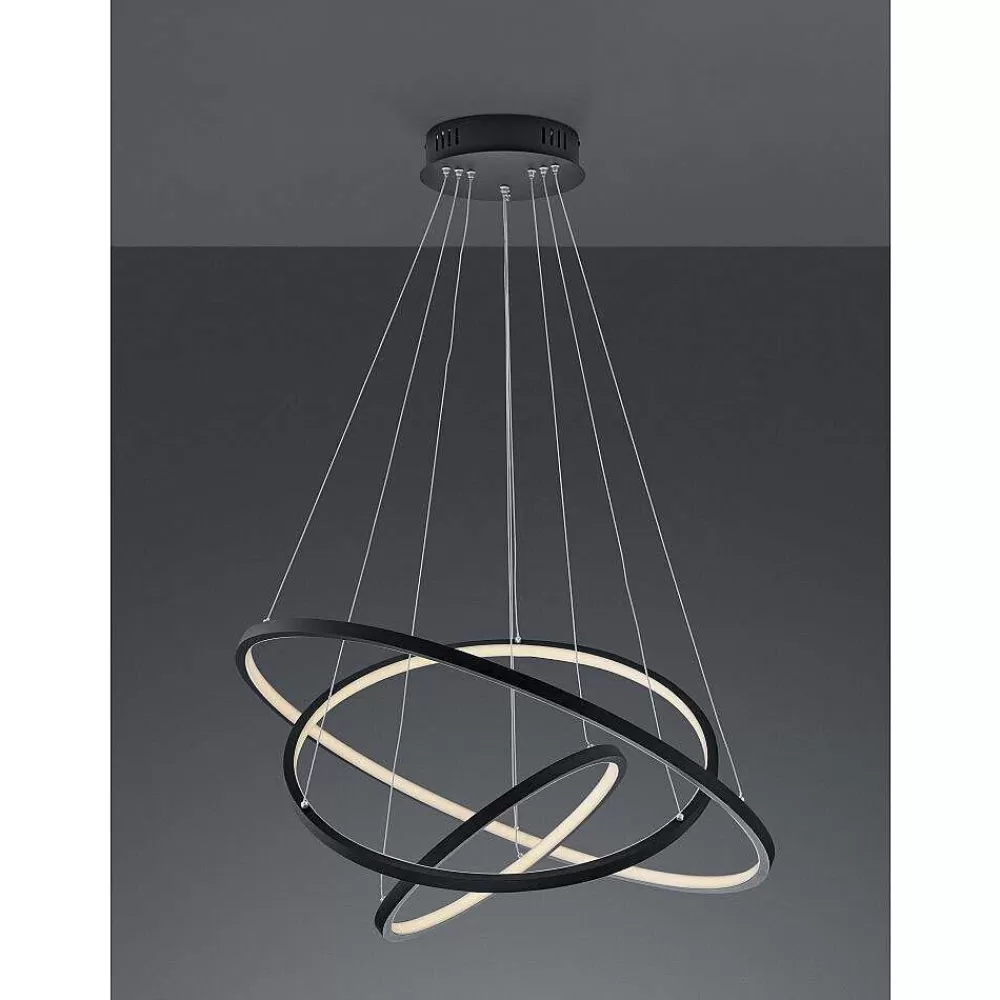 Luminaires Trio Suspension Trio Aaron Led Anthracite, 1 Lumiere, Telecommandes, Changeur De Couleurs