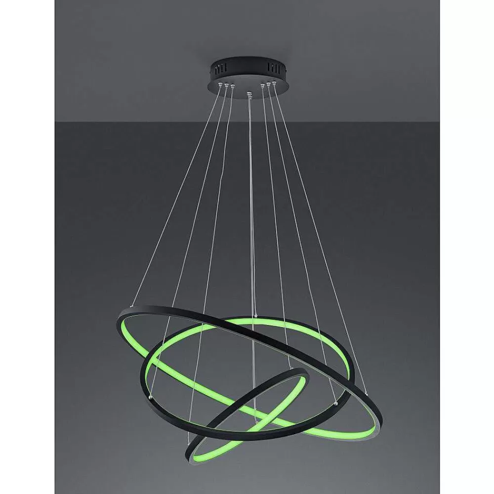Luminaires Trio Suspension Trio Aaron Led Anthracite, 1 Lumiere, Telecommandes, Changeur De Couleurs