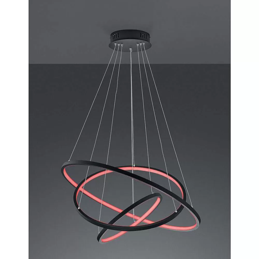 Luminaires Trio Suspension Trio Aaron Led Anthracite, 1 Lumiere, Telecommandes, Changeur De Couleurs