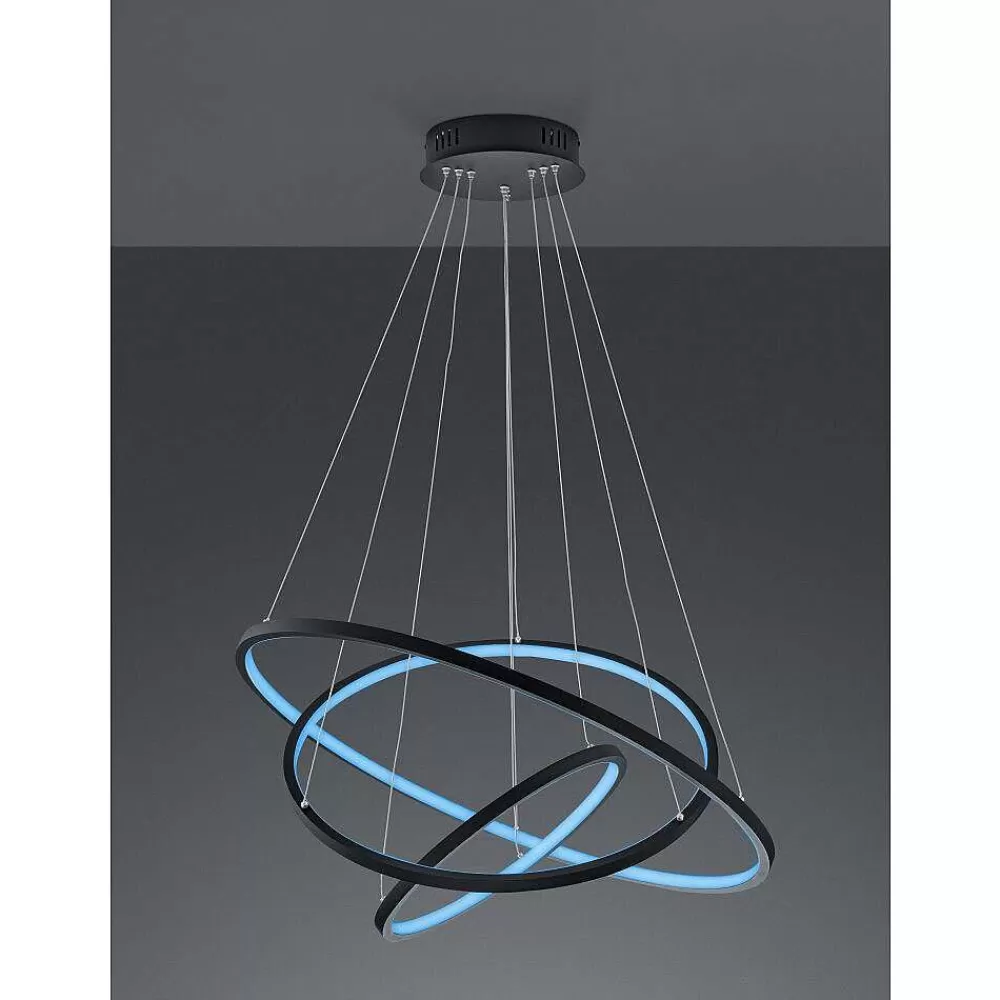 Luminaires Trio Suspension Trio Aaron Led Anthracite, 1 Lumiere, Telecommandes, Changeur De Couleurs